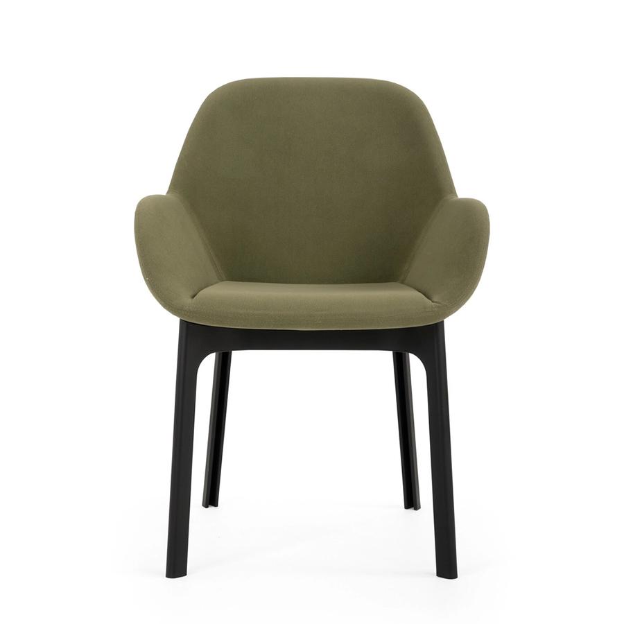 Kartell Poltroncina Clap Aquaclean Base Nera Seduta Verde Tessuto E