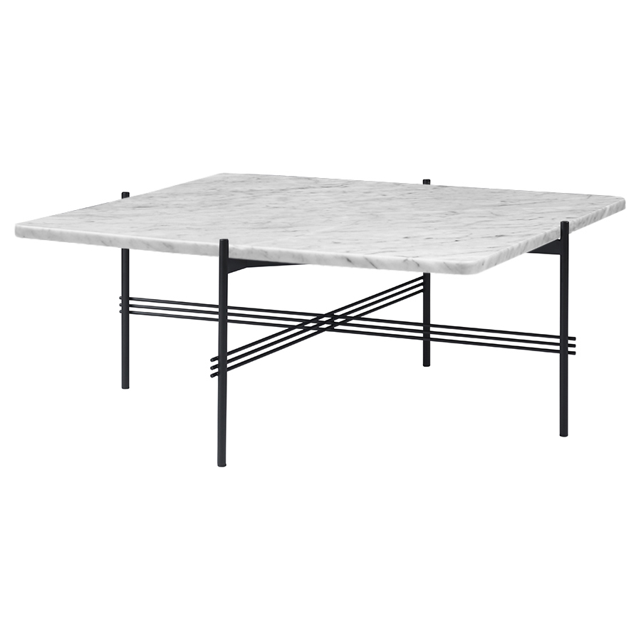 GUBI coffee table with black frame TS 80 x 80 x H 40 cm (White Carrara - and metal) - MyAreaDesign.it