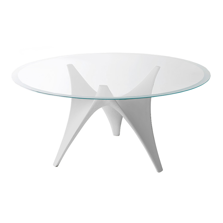 MOLTENI & C tavolo rotondo ARC Ø 150 cm (Bianco - Vetro trasparente  extrachiaro e cemento) 