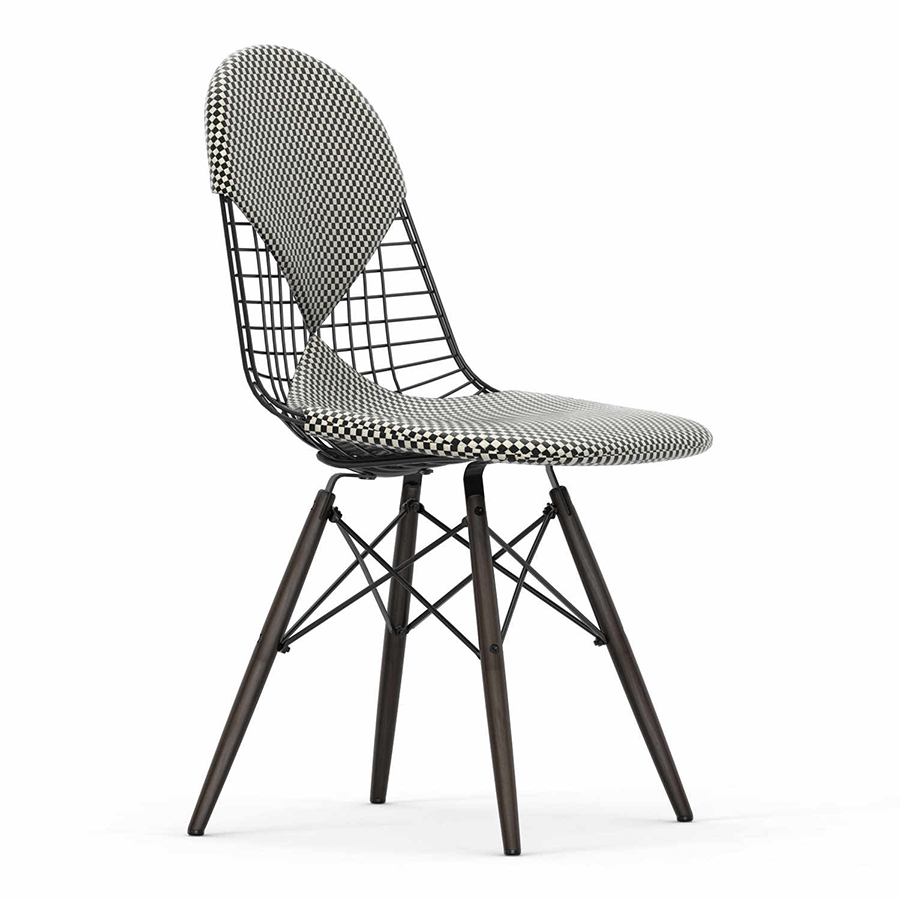 VITRA chair with dark base and cushion Wire Chair DKW-2 Bikini Checker 