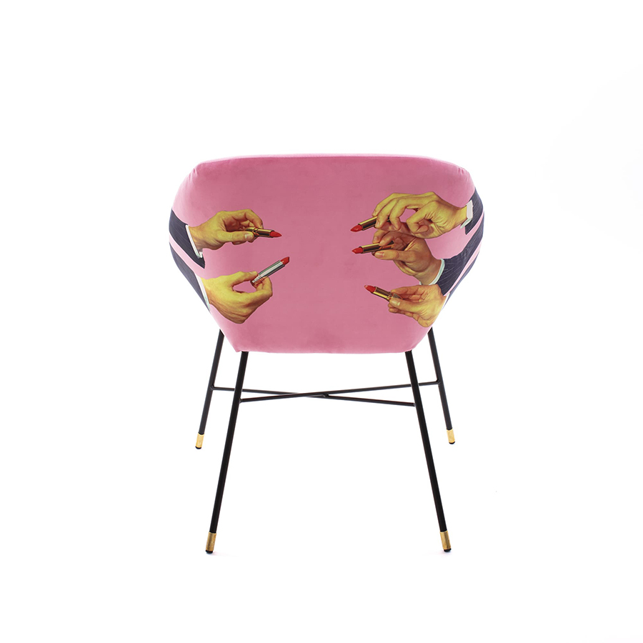 SELETTI sedia imbottita TOILETPAPER PADDED CHAIR (Pink Lipsticks - Tessuto  in poliestere, struttura in legno, poliuretano e metallo) 