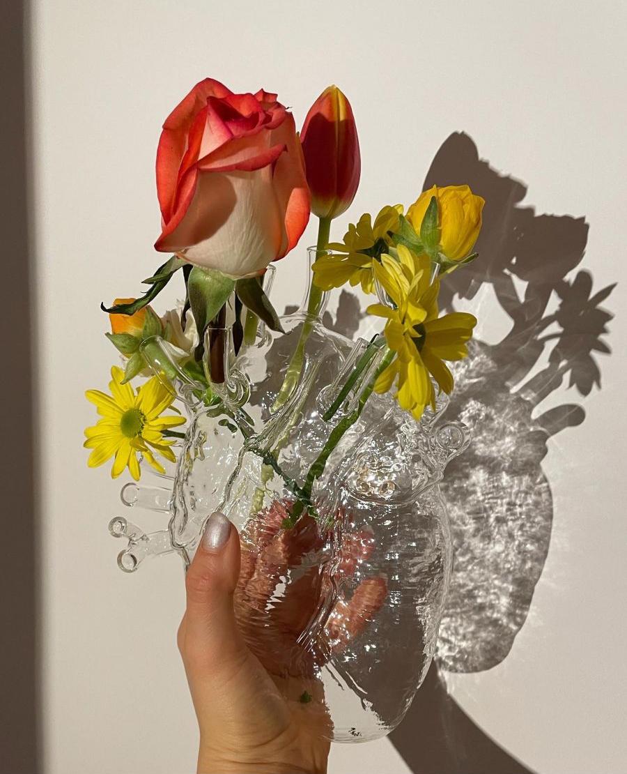 SELETTI vaso a forma di cuore LOVE IN BLOOM GLASS (Trasparente