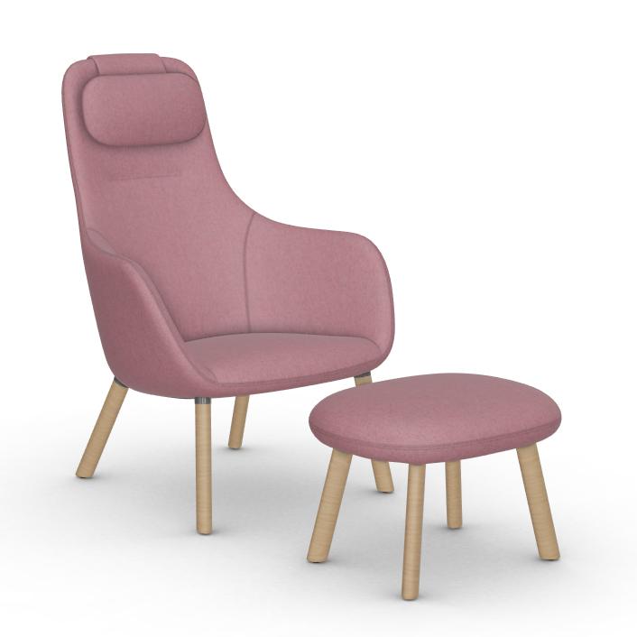 VITRA poltrona HAL LOUNGE CHAIR & OTTOMAN in tessuto Cosy 2 (Rosato  pallido, base in rovere naturale con smalto protettivo - Tessuto e legno) 