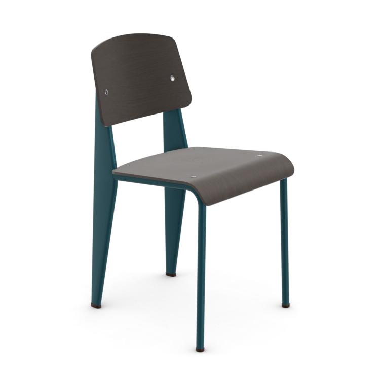 VITRA chair STANDARD (Dark oak, Prouvé Bleu Dynastie base - Veneered wood  and painted steel)