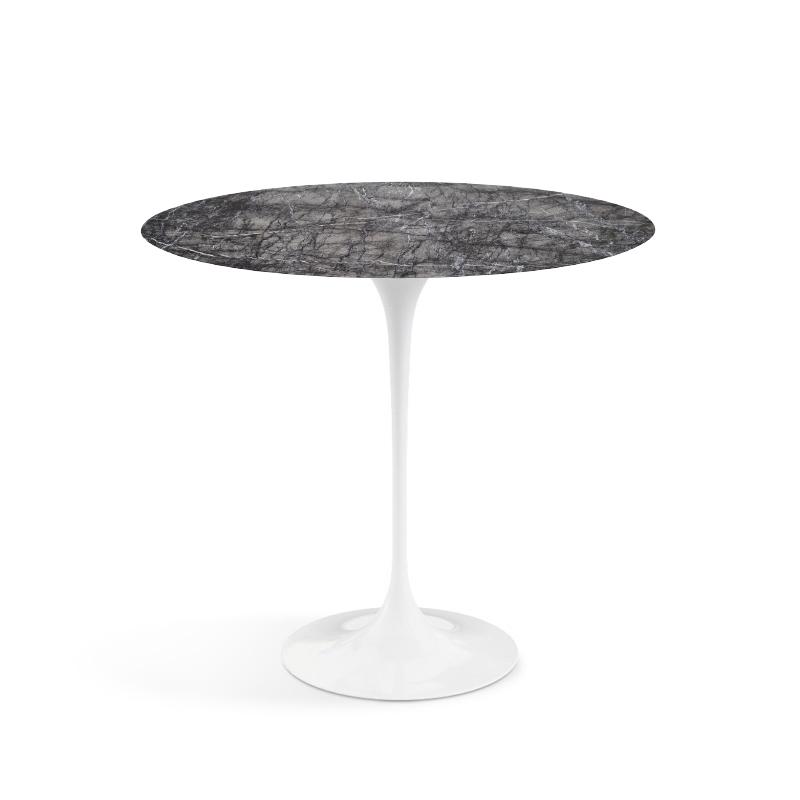 KNOLL tavolino ovale TULIP collezione Eero Saarinen 57x38 cm (Base bianca /  piano grigio Carnico satinato - Marmo e alluminio) 